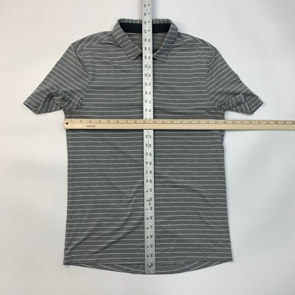 Lululemon Polo Shirt Mens S Small Grey Stripe Performance Collared Shirttail Hem - Picture 5 of 9